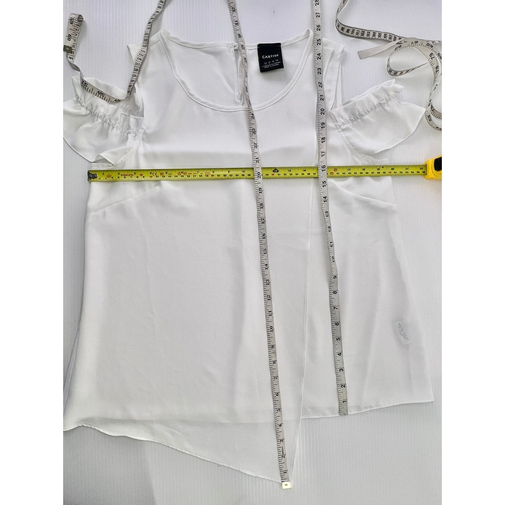 Cartise White Cold Shoulder Asymmetrical Wrap Blouse Ruffle Sleeve Size 8 810308 - Picture 6 of 6